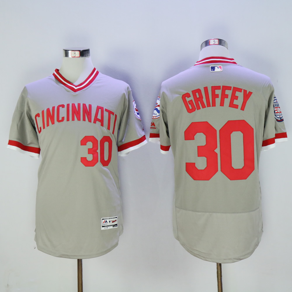 Men MLB Cincinnati Reds #30 Griffey grey throwback 1976 jerseys->->MLB Jersey